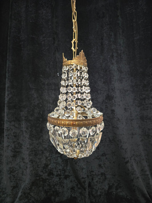 Traditional Antique French 1 Light Brass and Crystal Montgolfiere Chandelier