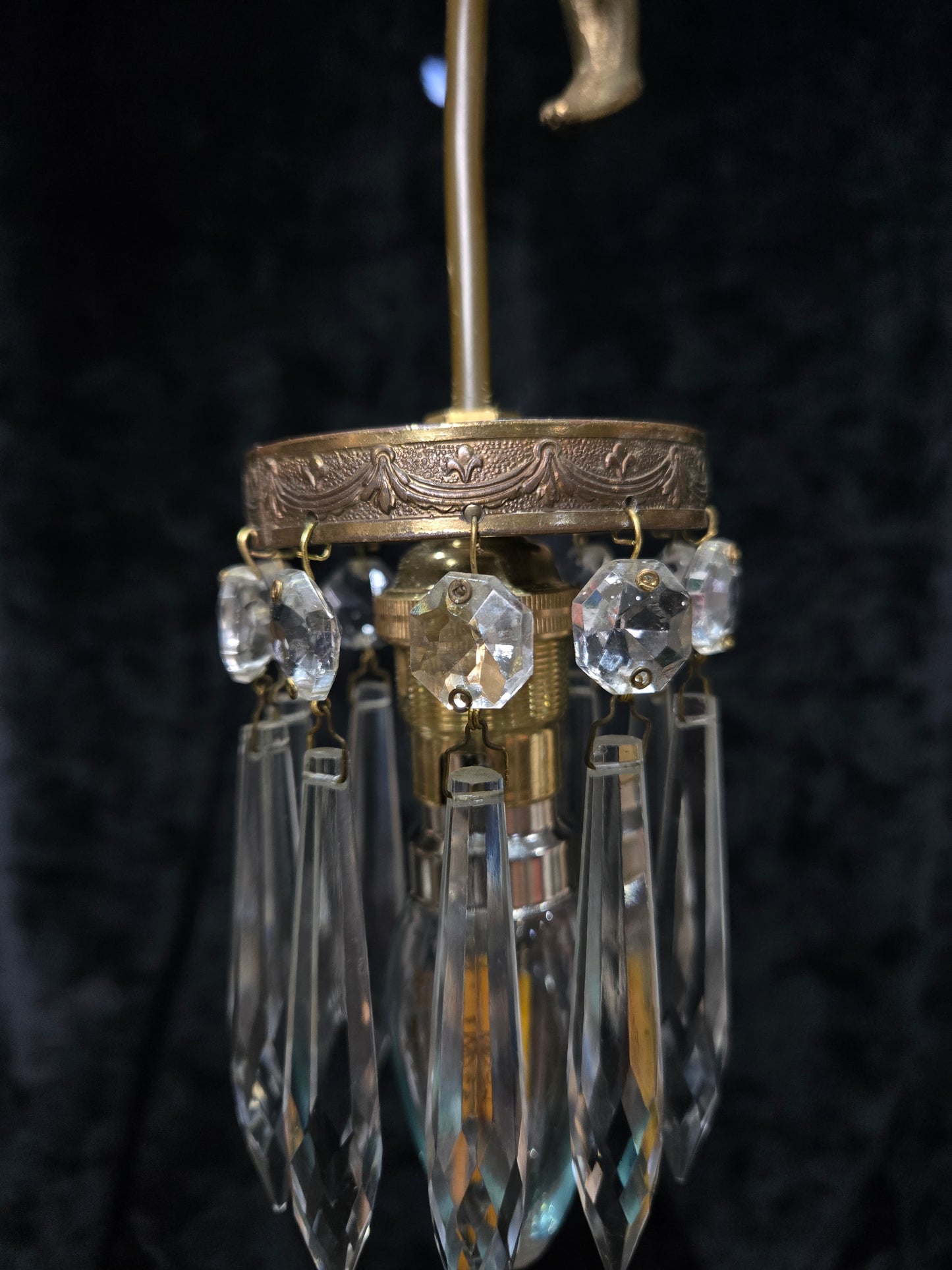 Beautiful Petite Vintage French Brass Cherub Crystal Chandelier Ceiling Light
