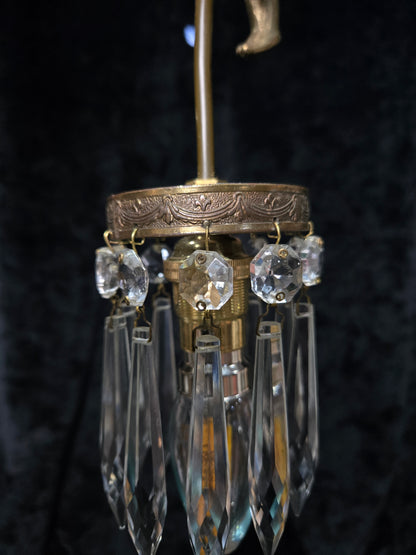 Beautiful Petite Vintage French Brass Cherub Crystal Chandelier Ceiling Light