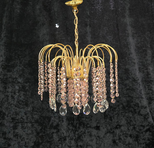 Very Pretty Vintage Italian 1 Light Cascading Pink and Clear Crystal Chandelier (3 for sale)