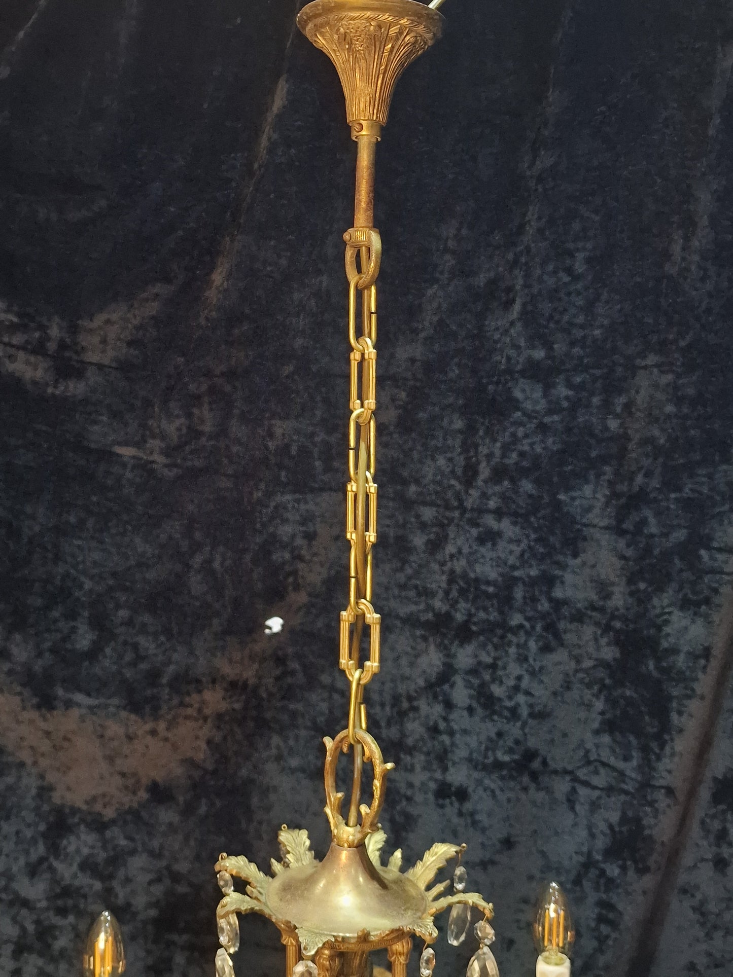 Stunning Heavy Large Antique Vintage French Brass Crystal 8 Arm Chandelier Light