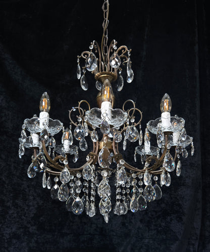 Fabulous Large Vintage Italian Heavy 8 Arm Leaf Crystal Chandelier Ceiling Light