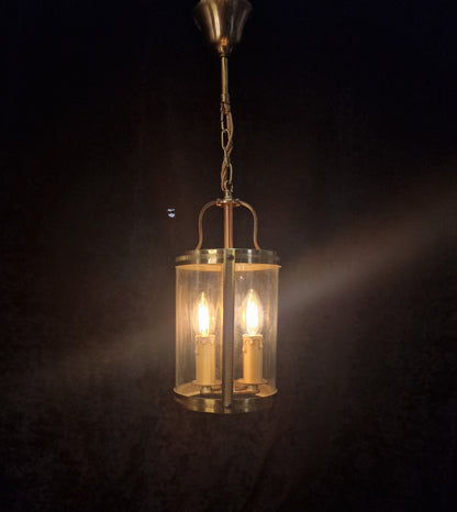 Classical Vintage French Cylinder Glass Brass 2 Light Lantern Hallway Light