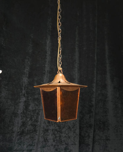 Lovely Vintage French Coloured Glass Copper Lantern Ceiling Light