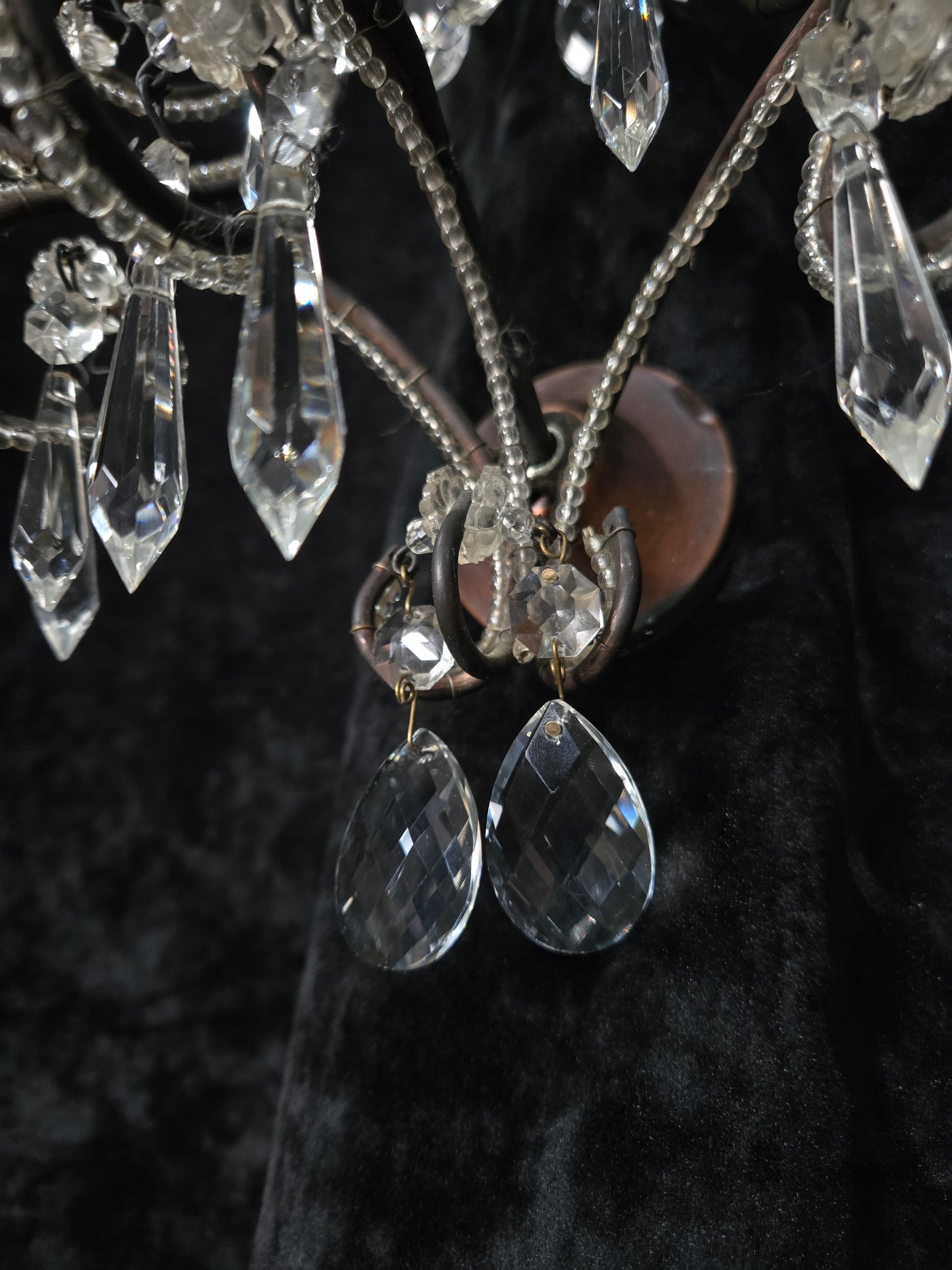 Elegant Pair Vintage Italian Venetian Style Crystal Glass and Iron Wall Lights