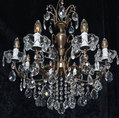 Fabulous Large Vintage Italian Heavy 8 Arm Leaf Crystal Chandelier Ceiling Light