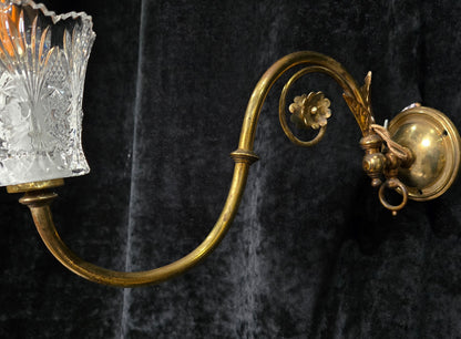 Classical Pair Antique Victorian 1 Arm Brass Swivel Gas to Electric Wall Lights