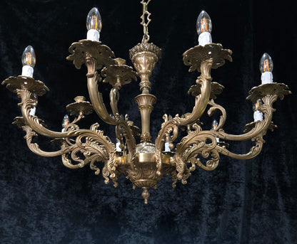 Fabulous Huge Heavy Vintage Italian Solid Brass 10 Arm 5 Candle Chandelier Light