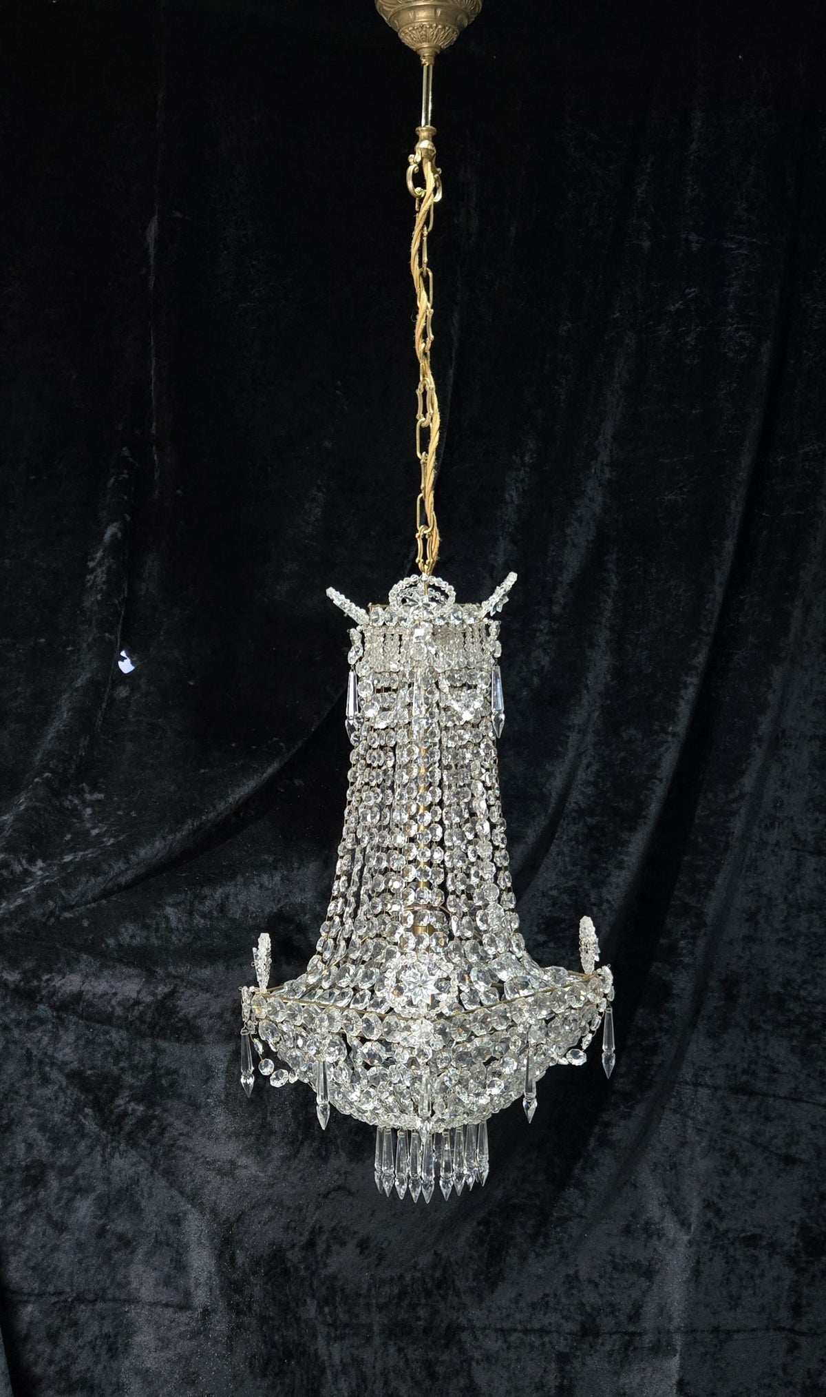 Fabulous Antique French 1 Light Montgolfiere Crystal Chandelier Ceiling Light