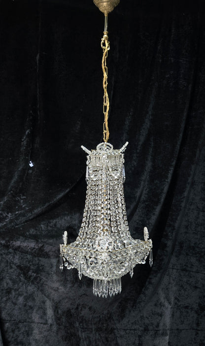 Fabulous Antique French 1 Light Montgolfiere Crystal Chandelier Ceiling Light