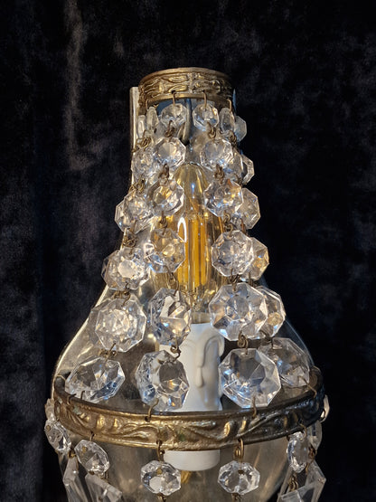 Stunning Pair of Vintage French Brass Crystal Montgolfiere Sconces Wall Lights