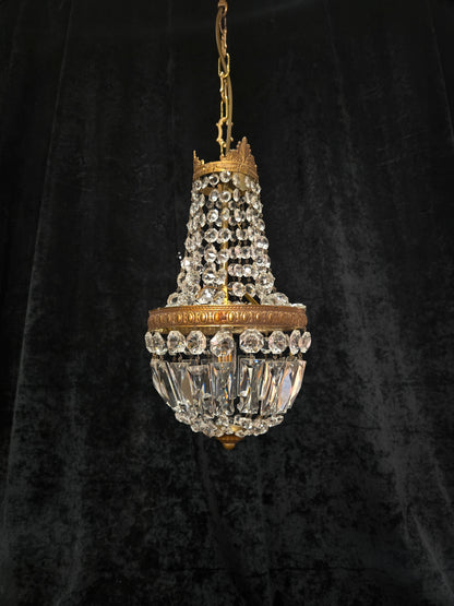 Traditional Antique French 1 Light Brass and Crystal Montgolfiere Chandelier