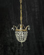 Petite Vintage French Crystal Half Bag Brass 1 Light Leaf Chandelier Light