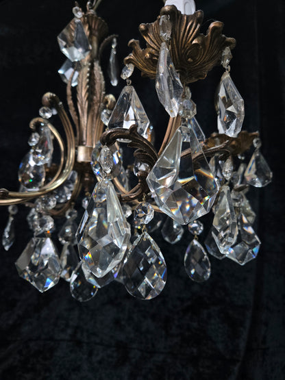 Fabulous Heavy Vintage Italian 6 Arm Leaf Crystal Chandelier Ceiling Light