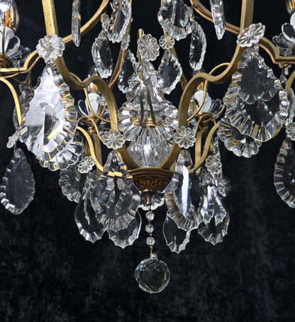 Classical Antique French 6 Arm Caged Bronze Crystal Chandelier Ceiling Light