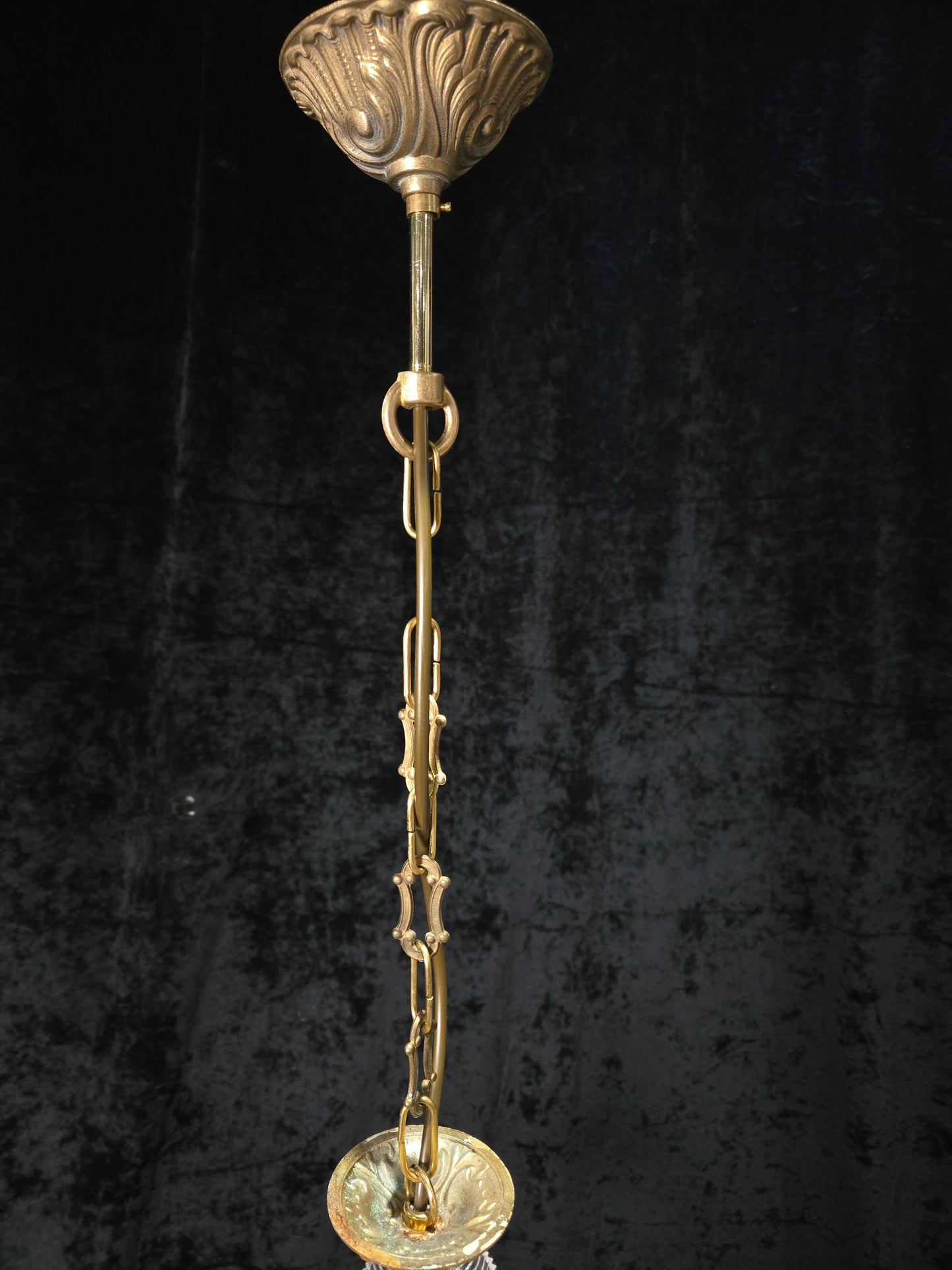 Classical Vintage 5 Arm Brass and Glass Chandelier Ceiling Light