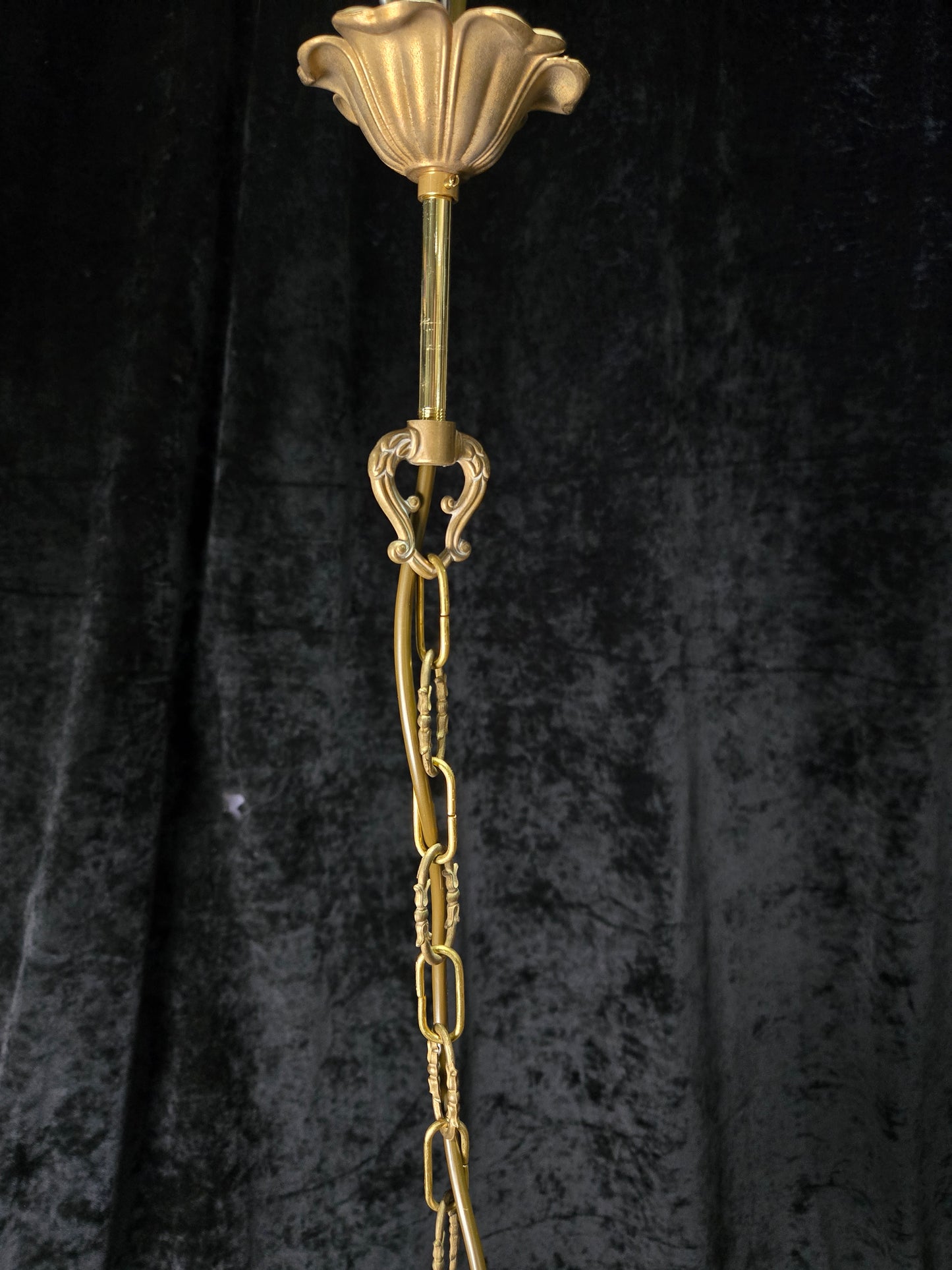 Stunning Petite Cut Glass Crystal Antique Shade Brass Pendant Light Chandelier