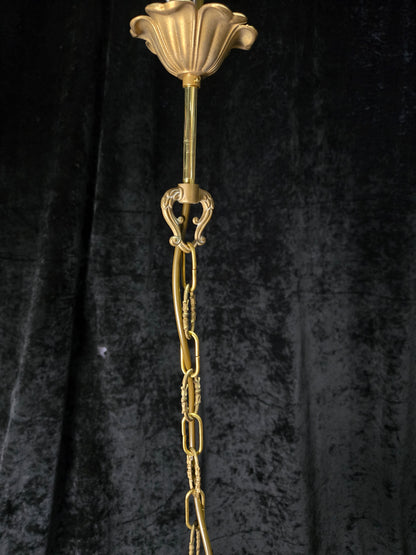 Stunning Petite Cut Glass Crystal Antique Shade Brass Pendant Light Chandelier