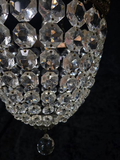 Beautiful Antique French Crystal Bag Brass and Bows Chandelier Ceiling Light