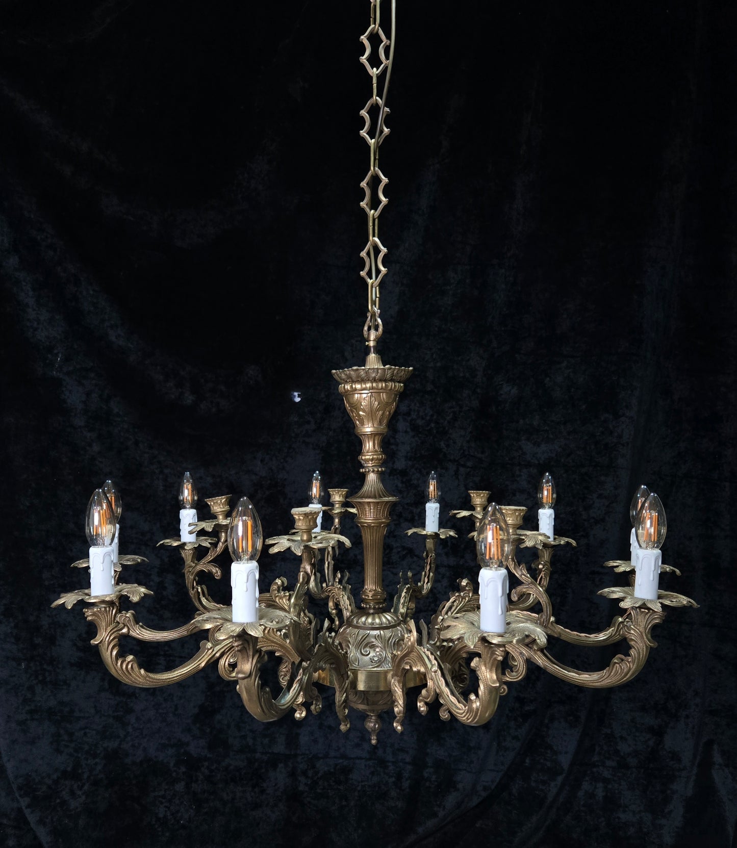 Fabulous Huge Heavy Vintage Italian Solid Brass 10 Arm 5 Candle Chandelier Light