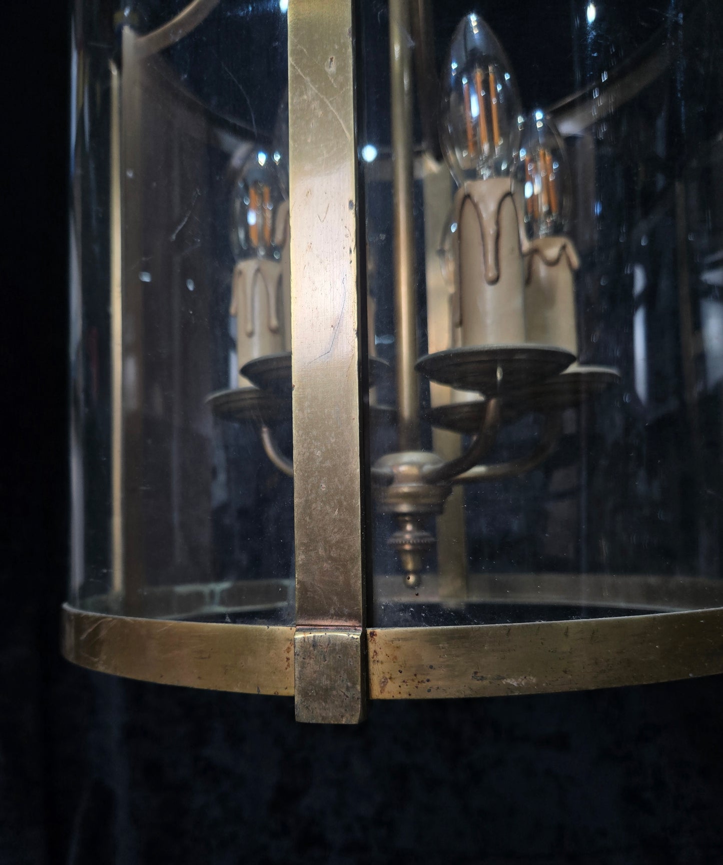 Grand Large Chateau Quality Heavy Antique French 6 Light Brass Cylinder Lantern
