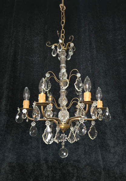 Beautiful Antique French 6 Arm Brass 3 Tier Crystal Chandelier Ceiling Light