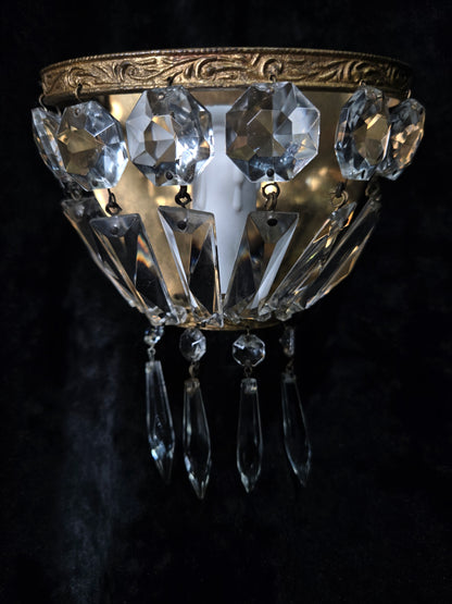 Stunning Pair Antique French Brass Crystal Montgolfiere Sconces Wall Lights