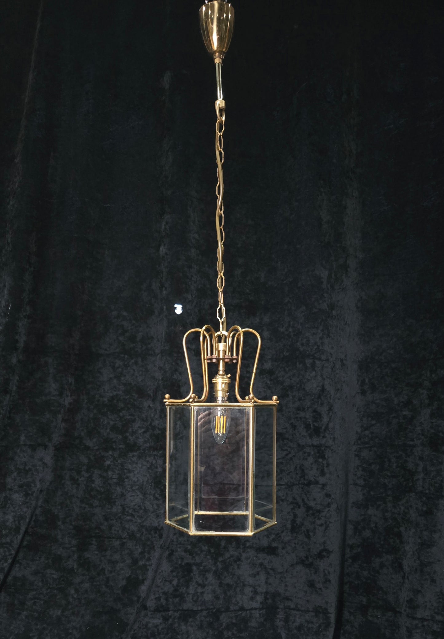 Classical Vintage Hexagon 1 Light Brass Bevelled Glass Lantern Ceiling Light