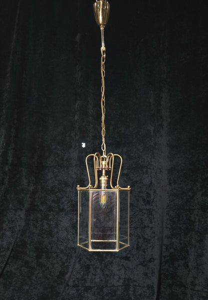 Classical Vintage Hexagon 1 Light Brass Bevelled Glass Lantern Ceiling Light