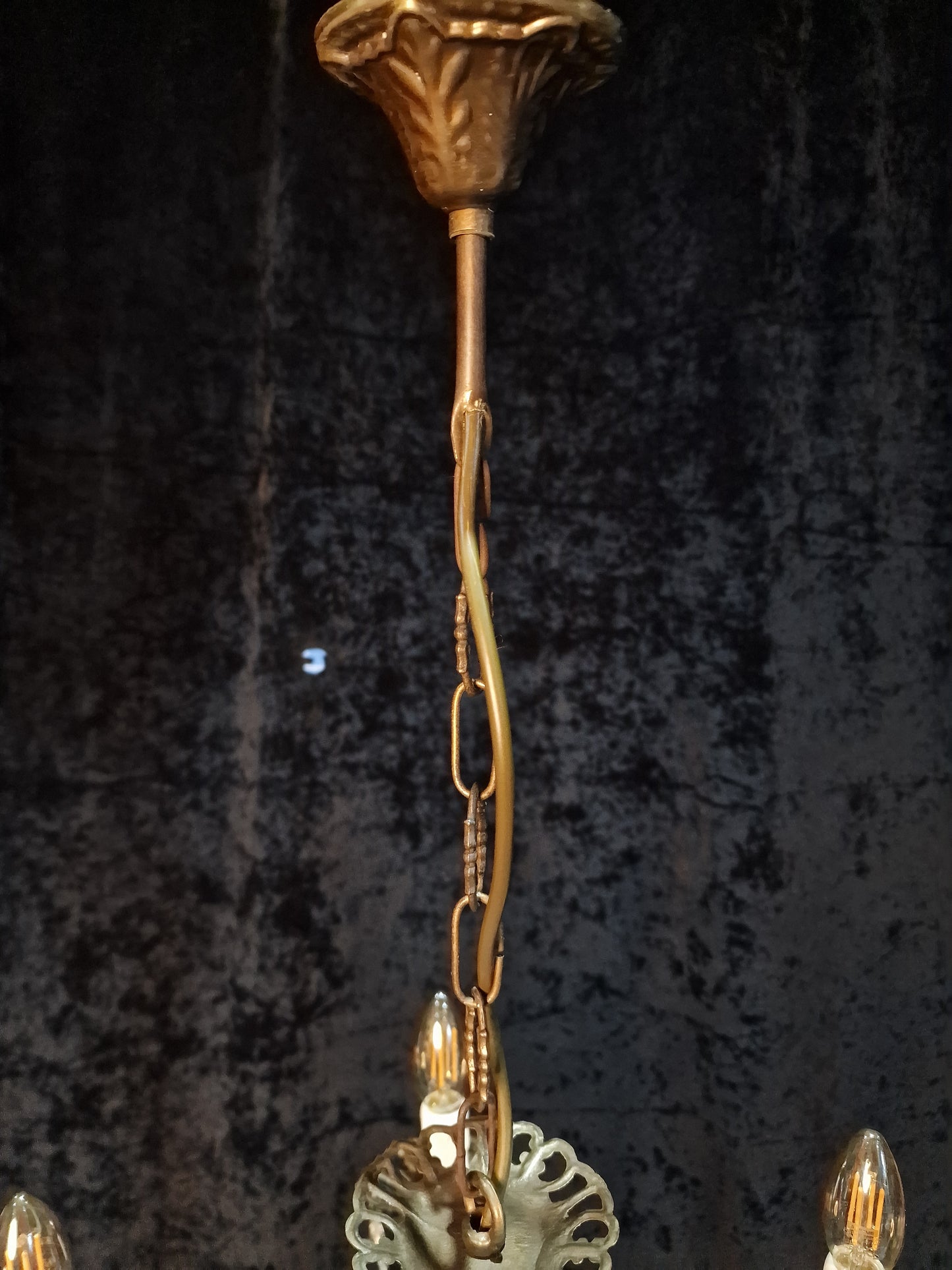 Beautiful Vintage French 5 Arm Brass and Crystal Chandelier Ceiling Light