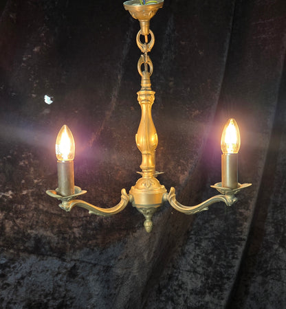 Art Nouveau Style Vintage French Bronze Veritable 3 Arm Chandelier Ceiling Light