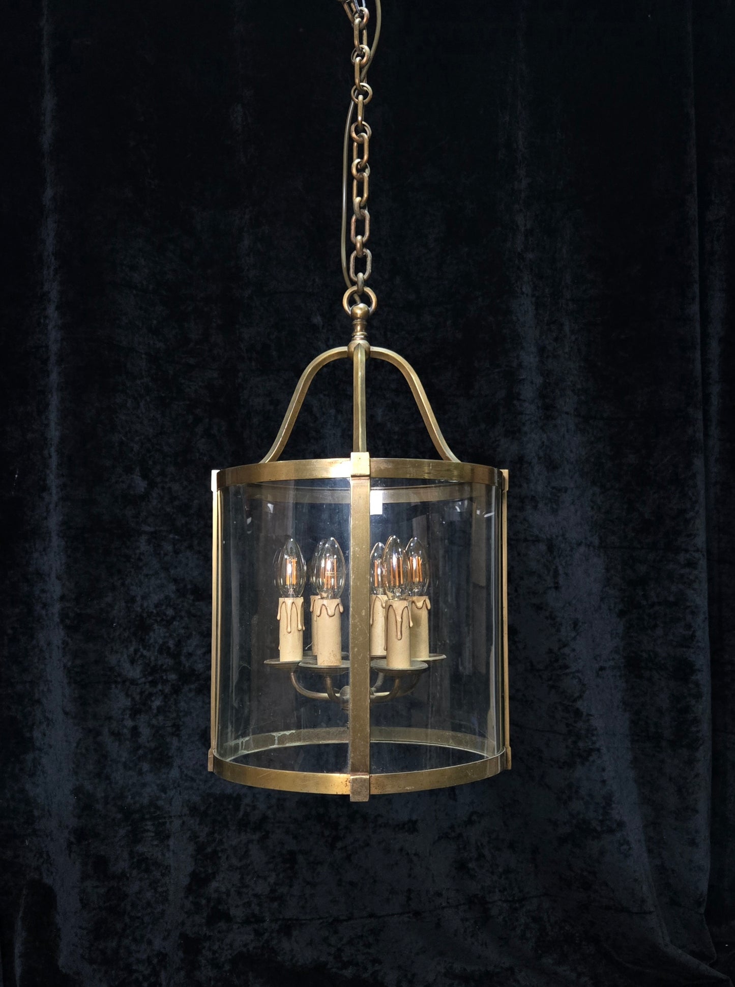 Grand Large Chateau Quality Heavy Antique French 6 Light Brass Cylinder Lantern