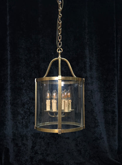 Grand Large Chateau Quality Heavy Antique French 6 Light Brass Cylinder Lantern