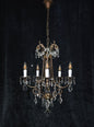 Beautiful Vintage Italian 5 Arm Brass Crystal Cage Chandelier Ceiling Light