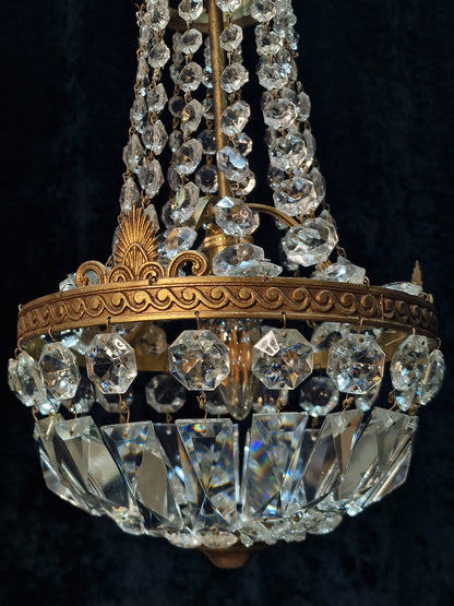 Lovely Antique French 1 Light Brass Montgolfiere Bag and Tent Chandelier Light