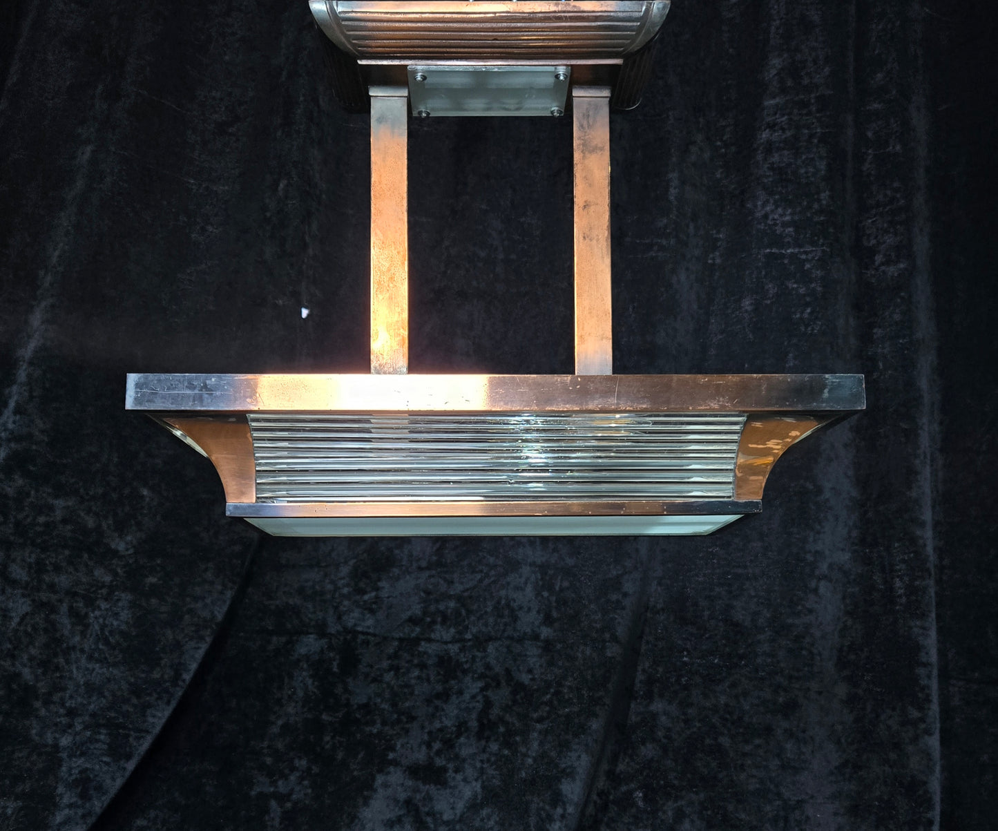 Heavy Antique French Art Deco Henri Petitot Atelier Copper 2 Light Chandelier