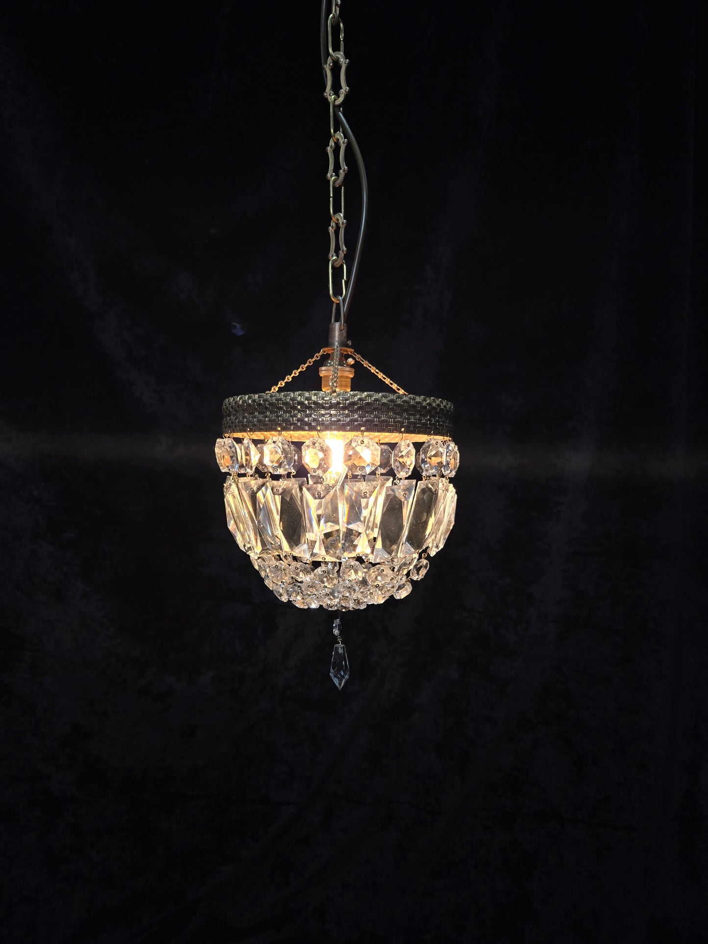 Beautiful Antique French Crystal Half Bag Montgolfiere Chandelier Ceiling Light