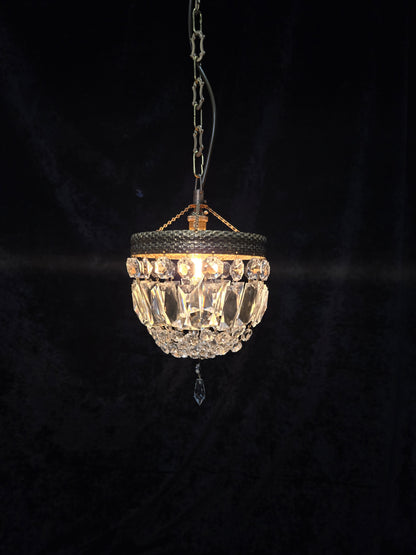 Beautiful Antique French Crystal Half Bag Montgolfiere Chandelier Ceiling Light