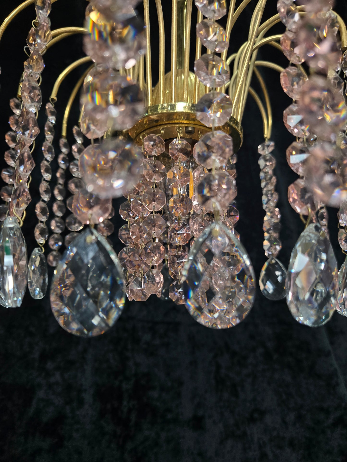 Very Pretty Vintage Italian 1 Light Cascading Pink and Clear Crystal Chandelier (3 for sale)