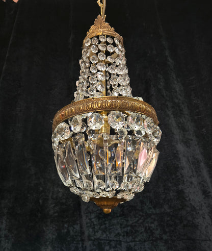 Traditional Antique French 1 Light Brass and Crystal Montgolfiere Chandelier