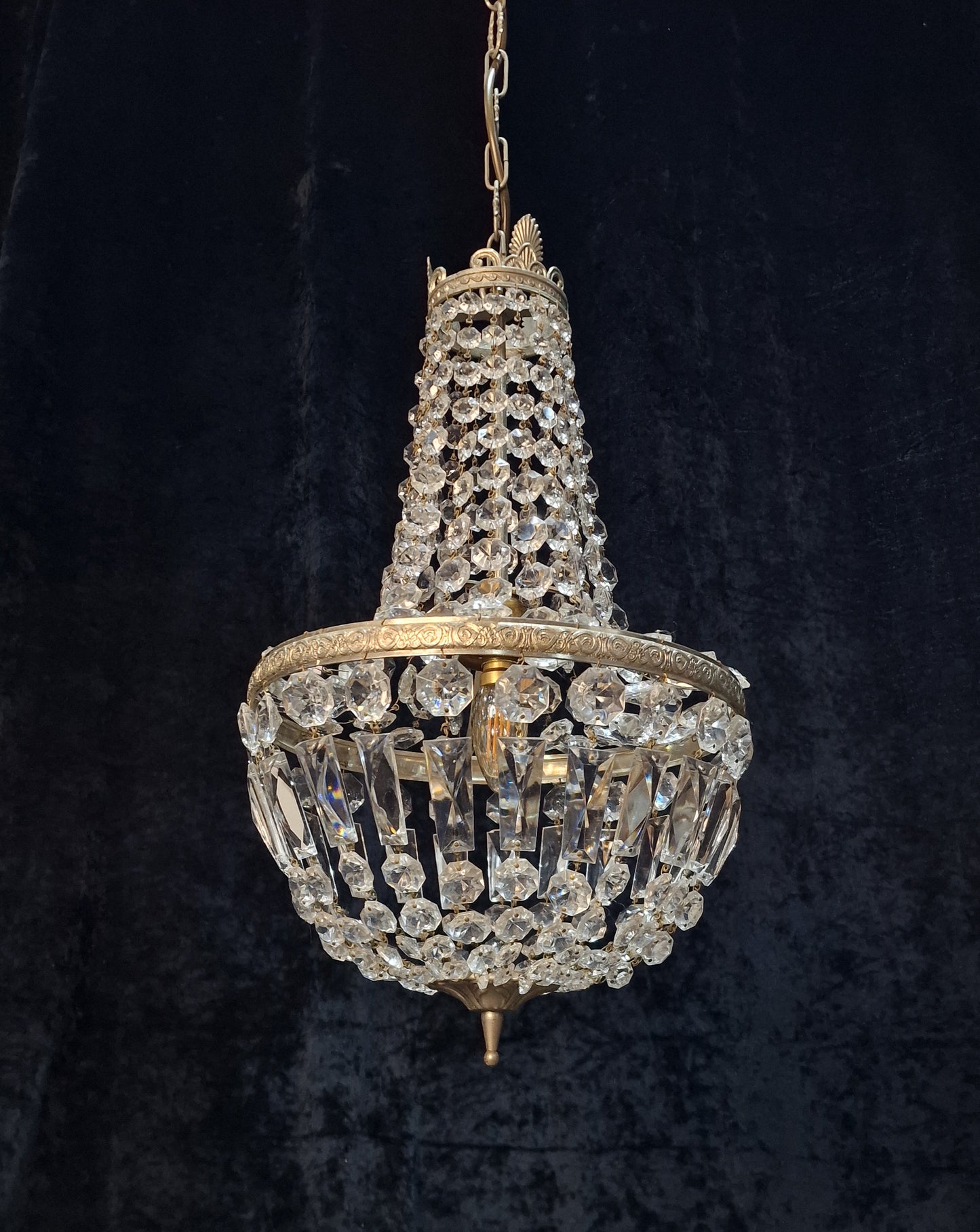 Lovely Vintage Italian Silver Bag and Tent Crystal 1 Light Chandelier Light