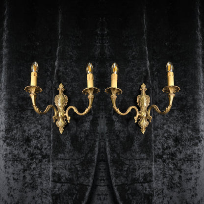 Fabulous Pair of Vintage 2 Arm Italian Brass Leaf Sconces Wall Lights