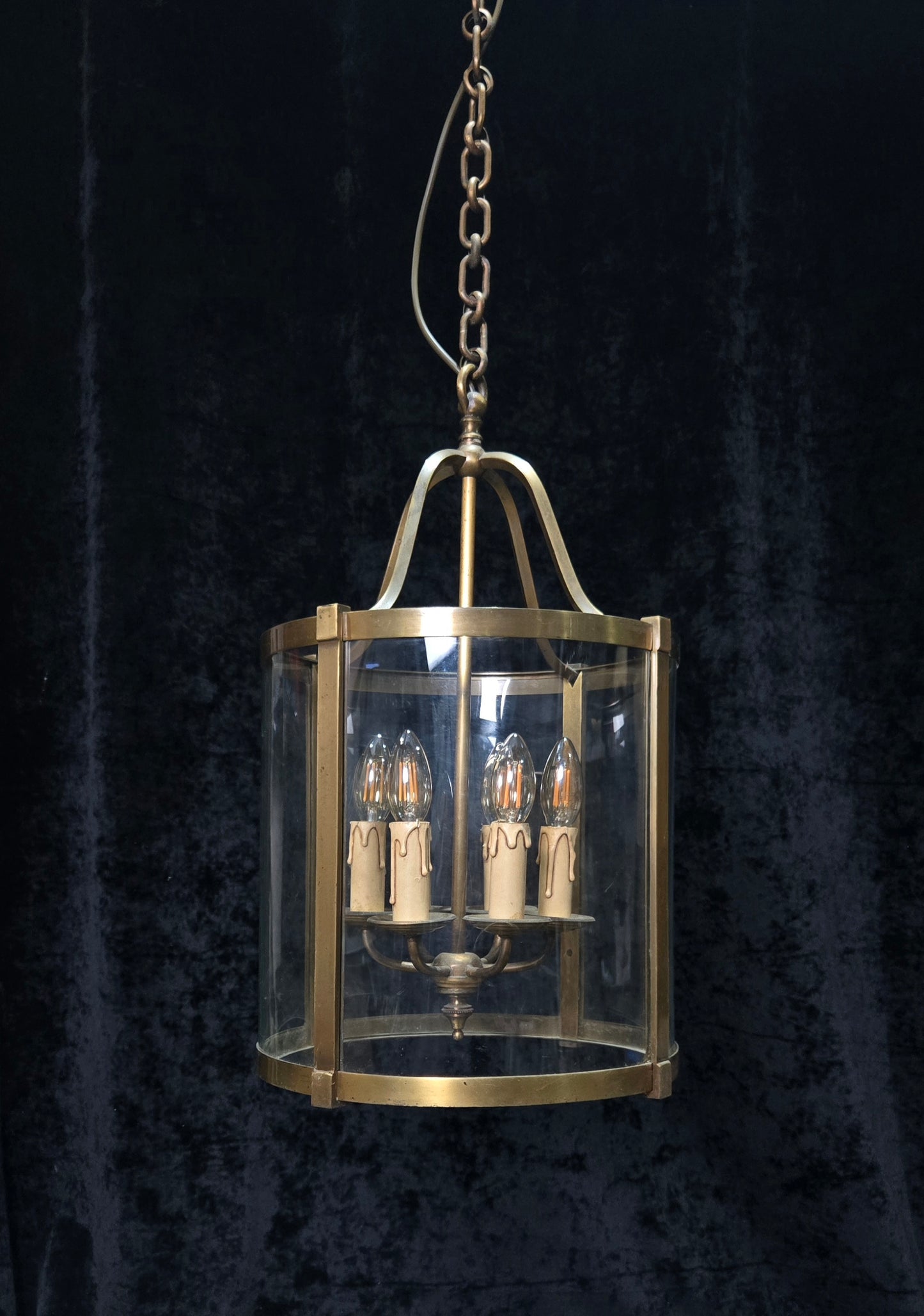 Grand Large Chateau Quality Heavy Antique French 6 Light Brass Cylinder Lantern