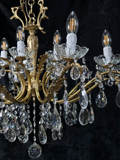 Fabulous Large Vintage Italian Heavy 10 Arm 15 Light Brass Crystal Chandelier