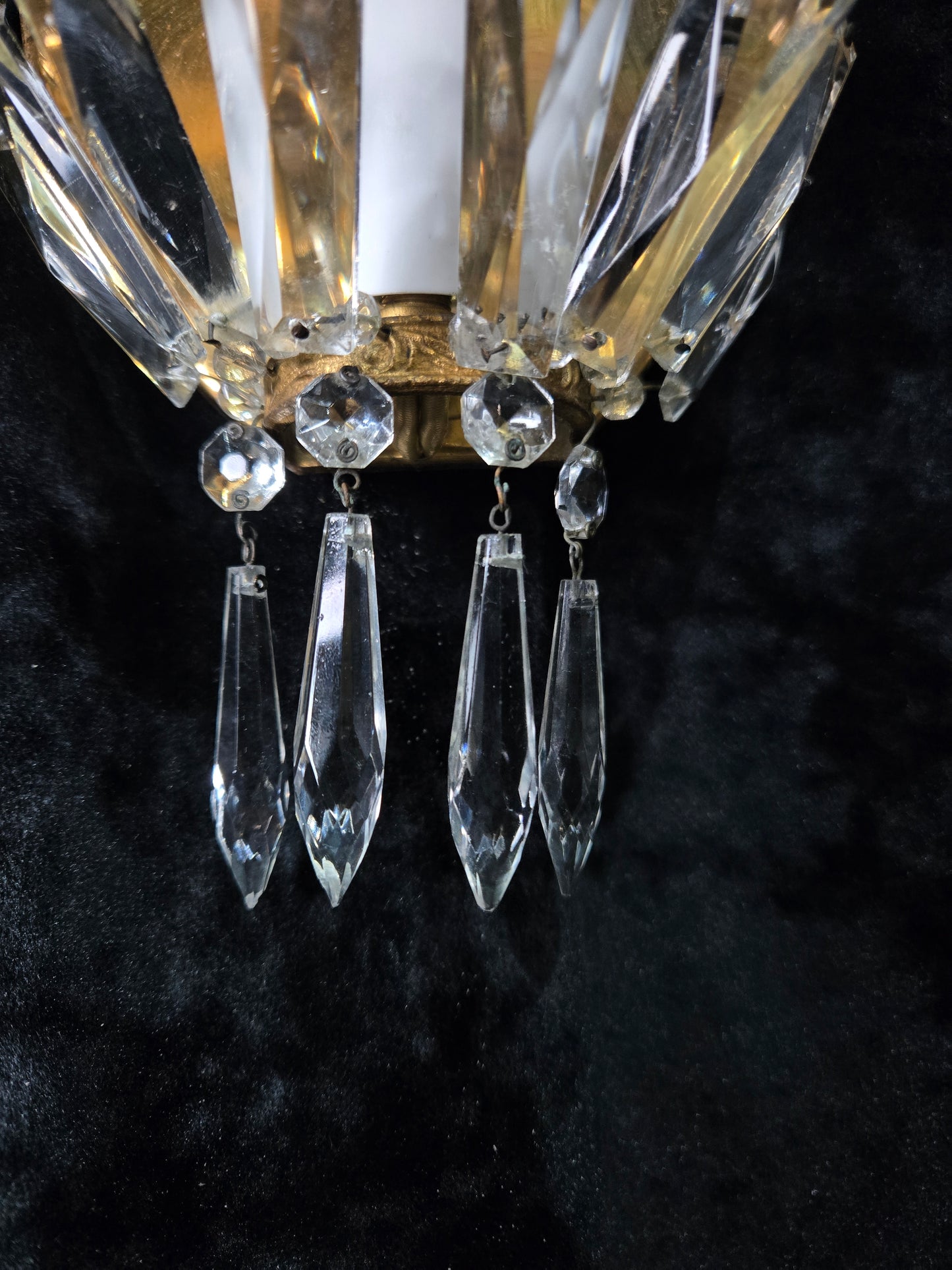 Stunning Pair Antique French Brass Crystal Montgolfiere Sconces Wall Lights