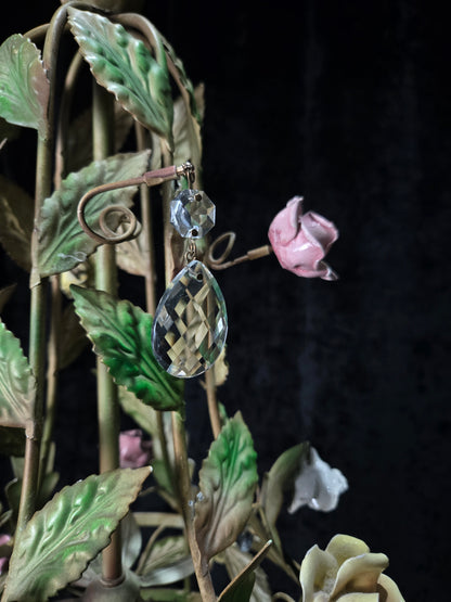 Beautiful Vintage Florentine Italian 1 Light Crystal Roses Toleware Chandelier