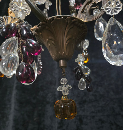 Fabulous Antique French 2 Arm Caged Murano Crystal Brass Chandelier Light