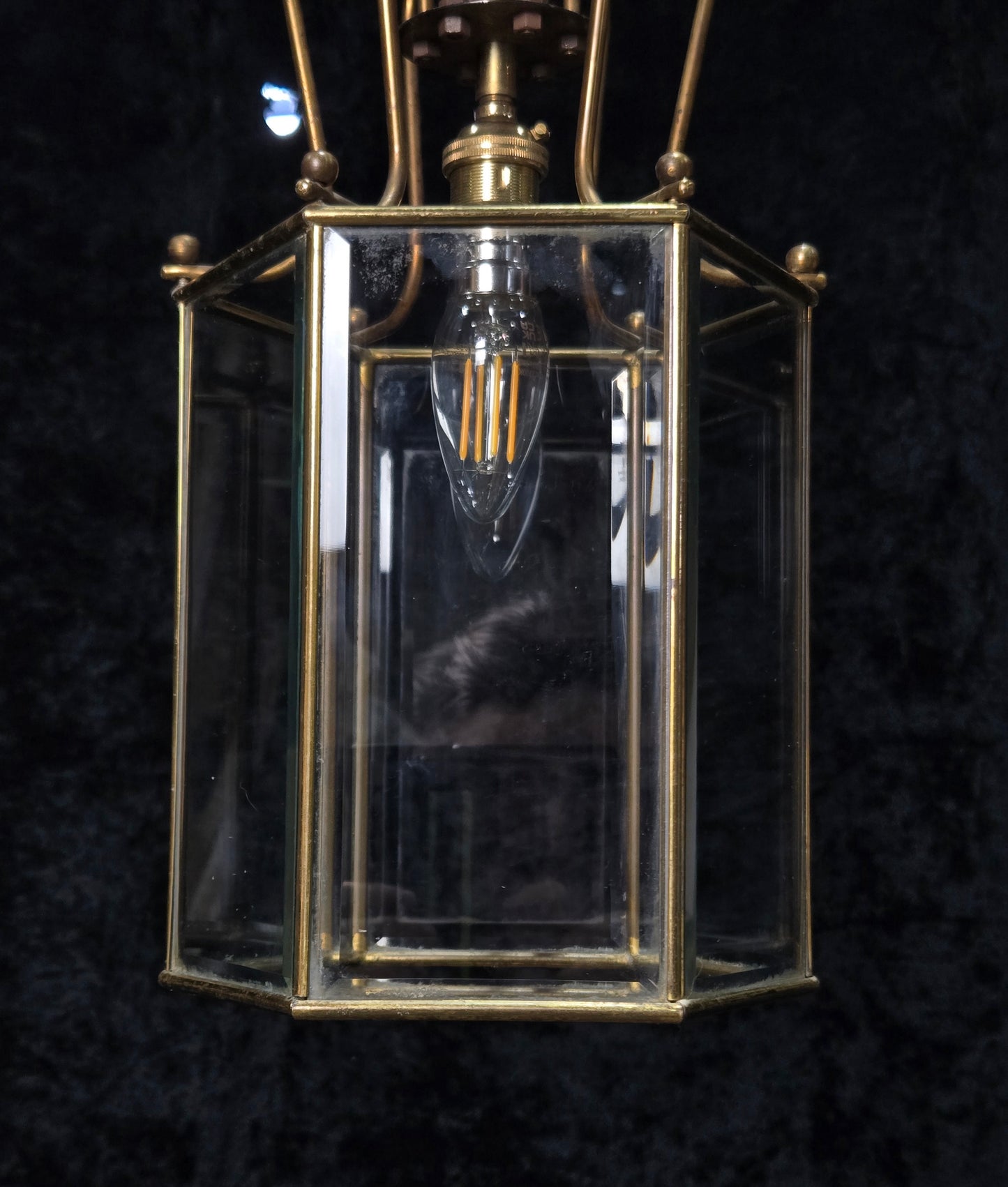 Classical Vintage Hexagon 1 Light Brass Bevelled Glass Lantern Ceiling Light