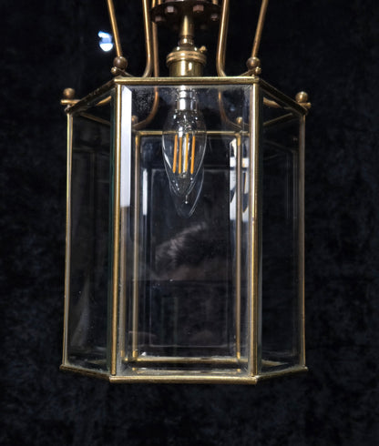 Classical Vintage Hexagon 1 Light Brass Bevelled Glass Lantern Ceiling Light
