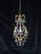 Beautiful Vintage Italian 3 Arm Brass Crystal Cage Leaf Chandelier Ceiling Light